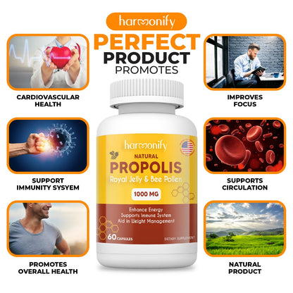 HARMONIFY Bee Pollen Propolis Royal Jelly Extract 1000mg – Immune Support Capsules