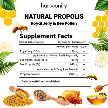 HARMONIFY Bee Pollen Propolis Royal Jelly Extract 1000mg – Immune Support Capsules