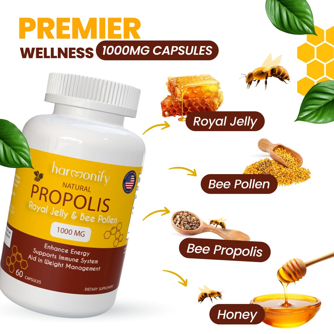 HARMONIFY Bee Pollen Propolis Royal Jelly Extract 1000mg – Immune Support Capsules