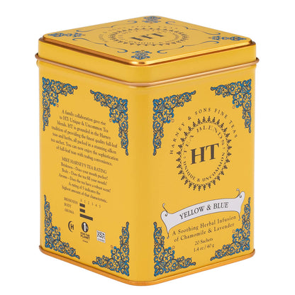 Harney & Sons Yellow and Blue Herbal Tea – Chamomile & Lavender, 20 Count per Tin (Pack of 4)