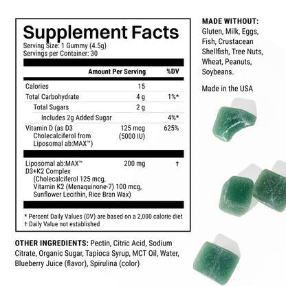 Haroutine Liposomal Vitamin D3 + K2 Gummies – Mixed Berry, 5000 IU D3 & 100 mcg MK-7, Non-GMO, 30 Servings