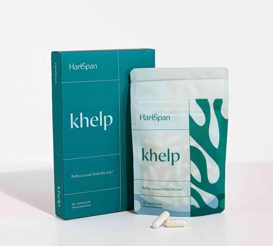 HartSpan Khelp All-Natural Reflux Support – Premium Alginate, Drug-Free, 60 Vegan Capsules