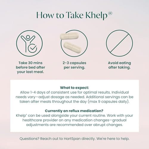 HartSpan Khelp All-Natural Reflux Support – Premium Alginate, Drug-Free, 60 Vegan Capsules
