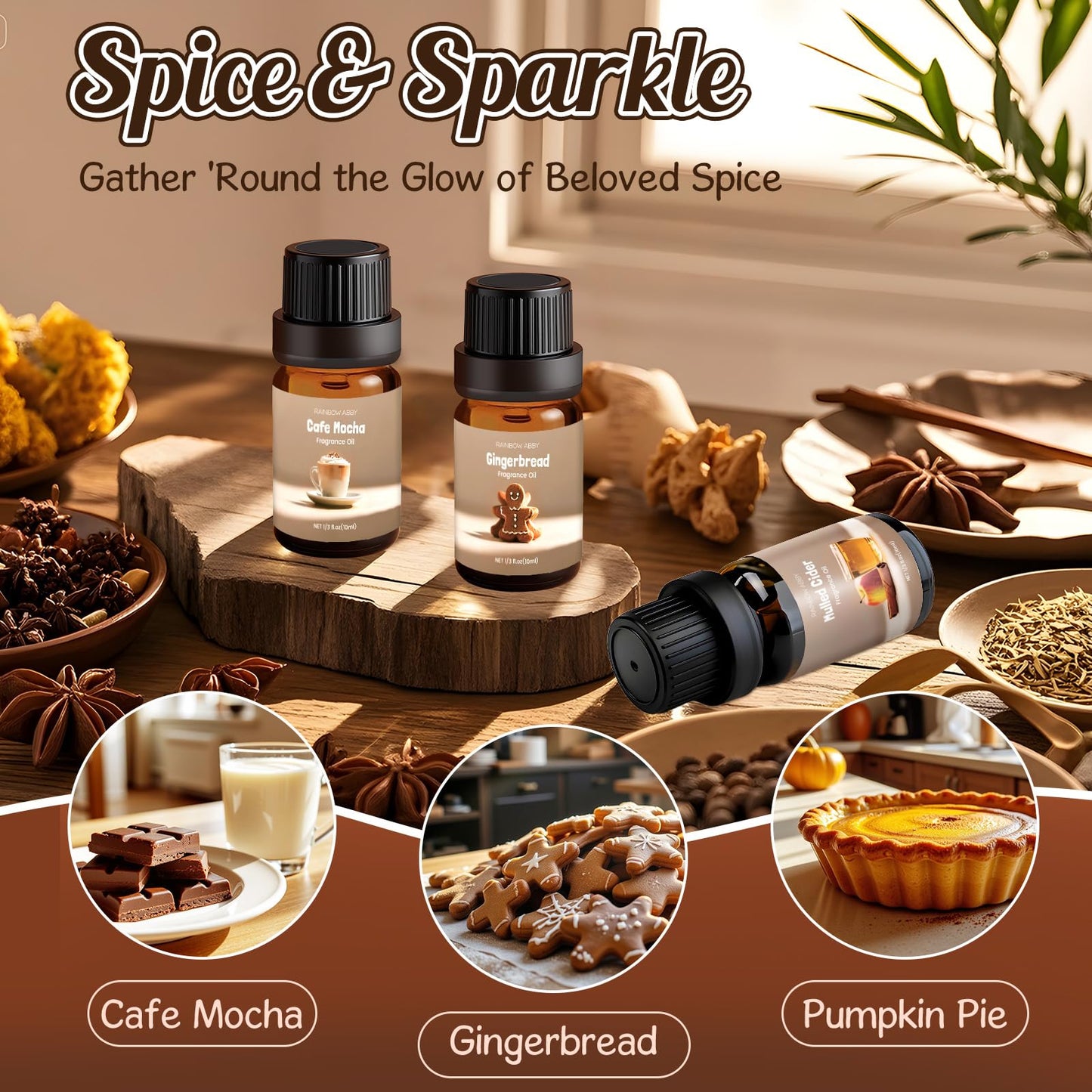 Spice Fragrance Oils Set 6x10ml | Rainbow Abby Fall Essential Oils for Diffuser, Candle, Soap