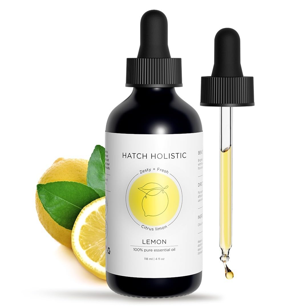 Hatch Holistic 4oz Lemon Essential Oil – Pure, 100% Natural for Diffuser & DIY Skincare