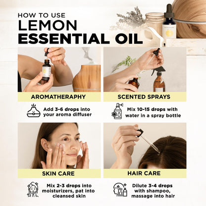 Hatch Holistic Lemon Essential Oil 1oz – 100% Natural Citrus Oil for Diffuser, Aromatherapy, Cleaning & Skincare