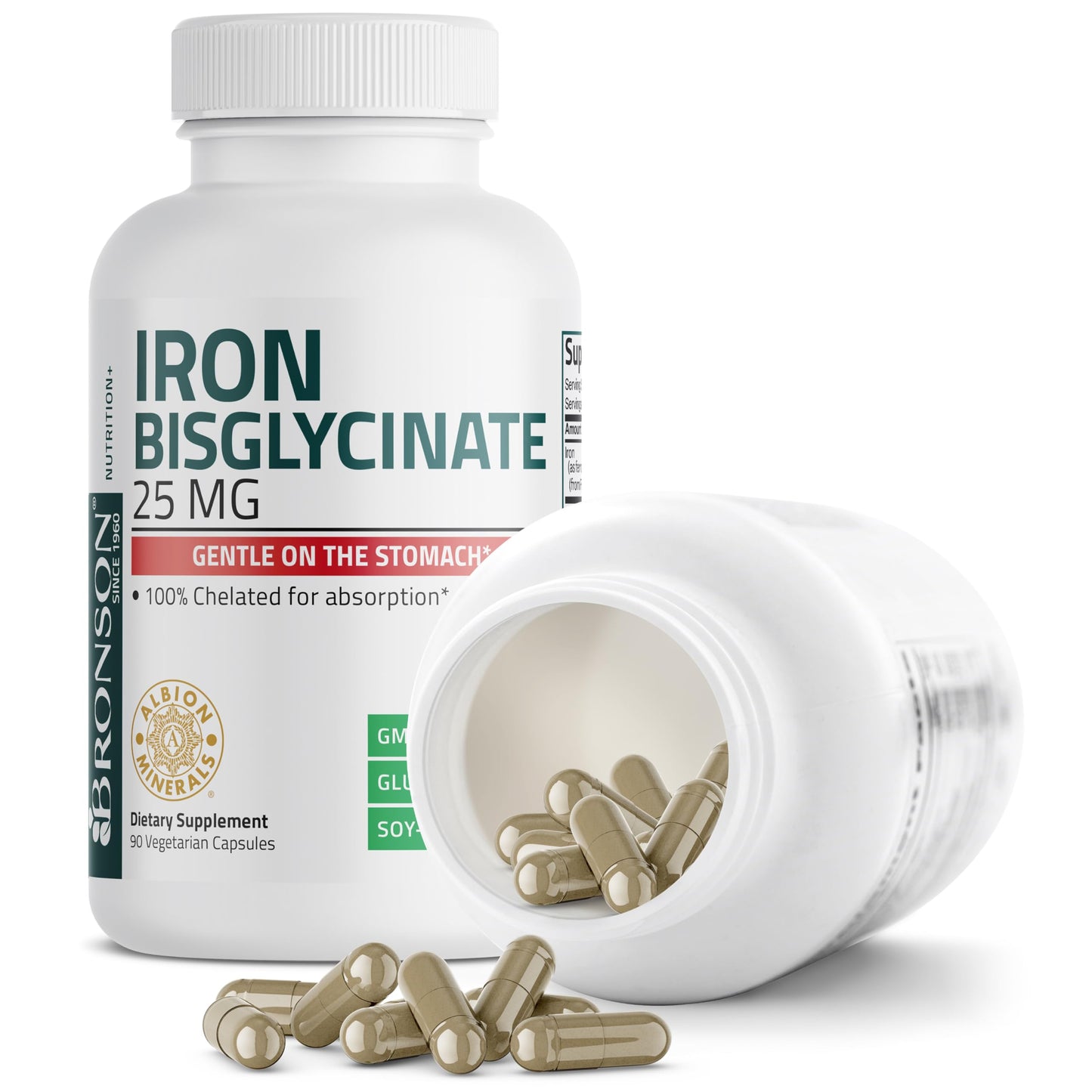 Bronson Iron Bisglycinate 25 mg – Gentle on the Stomach, 90 Vegetarian Capsules