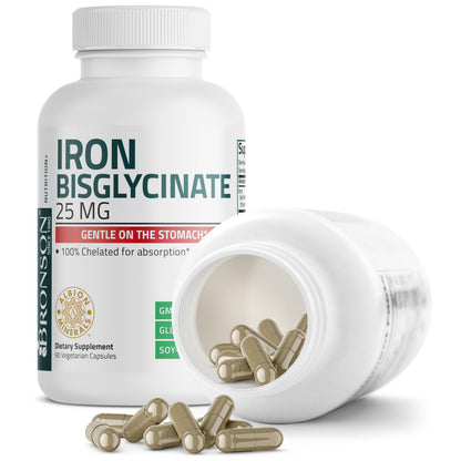 Bronson Iron Bisglycinate 25 mg – Gentle on the Stomach, 90 Vegetarian Capsules