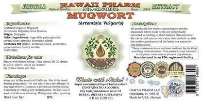 Mugwort Alcohol-Free Liquid Extract – Organic Mugwort (Artemisia vulgaris) Glycerite 2 oz | Hawaii Pharm, USA