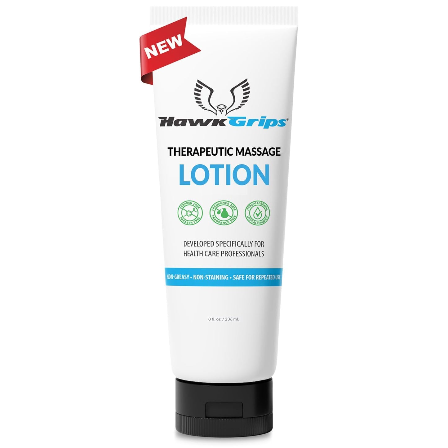 HawkGrips 8oz Therapeutic Massage Lotion – Unscented, Non-Greasy, Deep Tissue