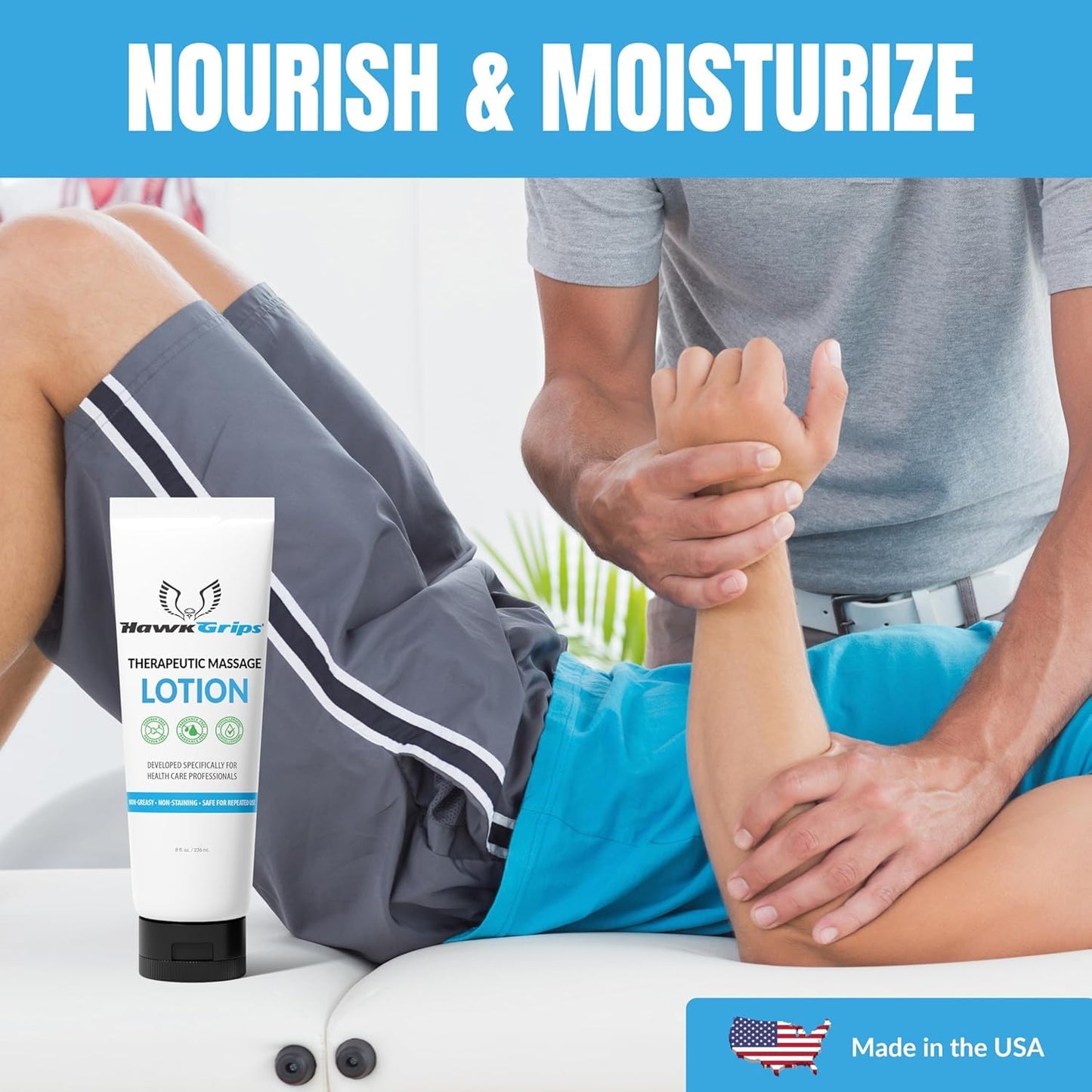 8oz Therapeutic Massage Lotion – Unscented, Non-Greasy | HawkGrips (Pack of 6)