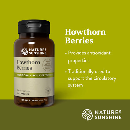 Nature's Sunshine Hawthorn Berries, 100 Capsules – Heart Health & Circulatory Support