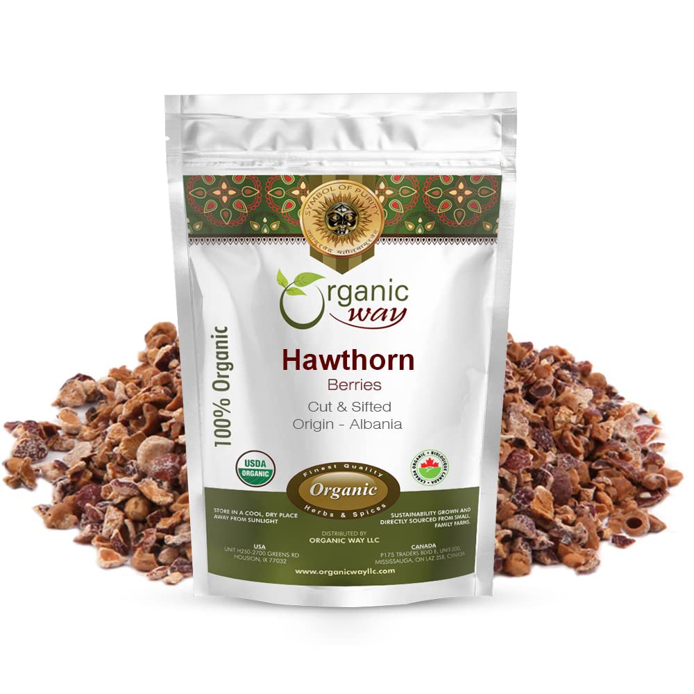 Organic Way Hawthorn Berries Cut & Sifted (Crataegus monogyna) - European Wild-Harvest | Organic and Kosher Certified | Vegan, Non-GMO and Gluten Free | USDA Certified | Origin Albania | 1/2 lb (8 oz)