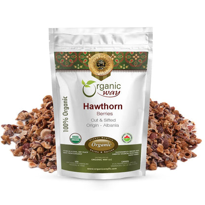Organic Way Hawthorn Berries Cut & Sifted (Crataegus monogyna) - European Wild-Harvest | Organic and Kosher Certified | Vegan, Non-GMO and Gluten Free | USDA Certified | Origin Albania | 1/2 lb (8 oz)