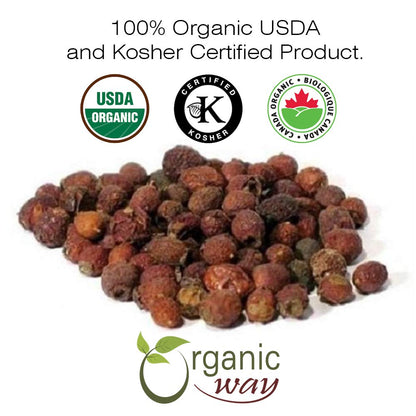 Organic Way Hawthorn Berries Cut & Sifted (Crataegus monogyna) – Albania, 4 oz | USDA Kosher | Vegan | Non-GMO | Gluten Free