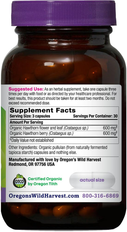 Oregon's Wild Harvest Organic Hawthorn Capsules 1200 mg – 90 Count