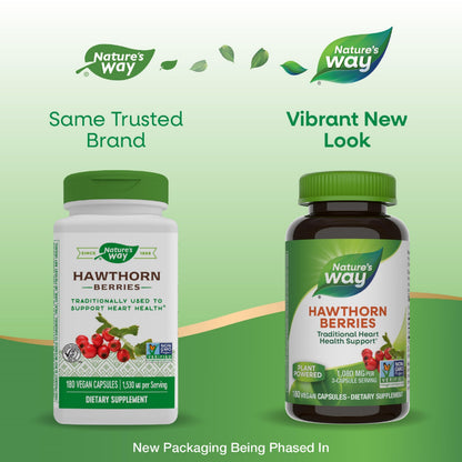 Nature's Way Hawthorn Berries - Heart Health Support, 180 Vegan Capsules (2 Pack) Packaging May Vary