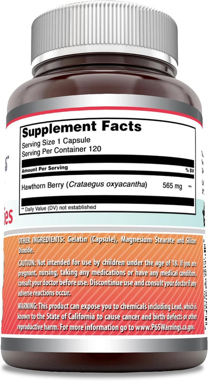 Amazing Formulas Hawthorn Berries Supplement – 565 mg, 2 Pack, 120 Capsules, Non-GMO, Gluten-Free, Made in USA