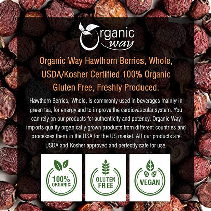 Organic Hawthorn Berries Whole – Albanian Wild-Harvest (4 oz) | Kosher, Vegan, Non-GMO, USDA Certified