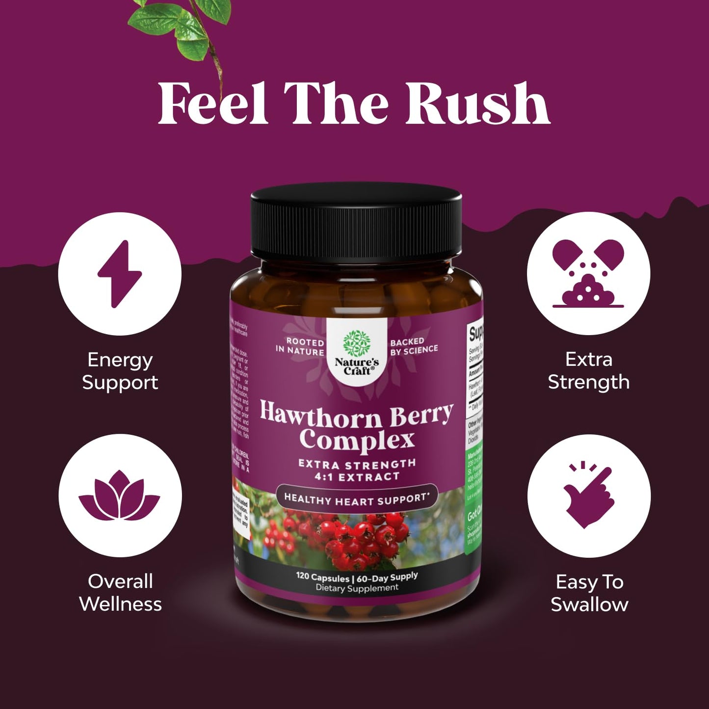 High Strength Hawthorn Berry Capsules - 4:1 Leaf & Flower Extract for Heart Health | 120 Count