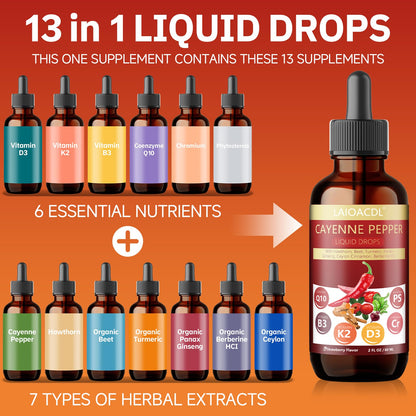 13-in-1: Cayenne Pepper Drops, Beetroot Drops & More | Natural Wellness Formula