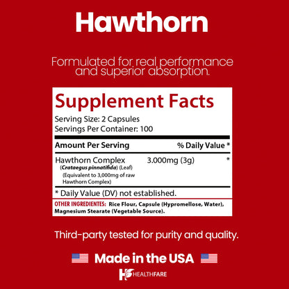 HealthFare Hawthorn Berry 3000mg – Heart & Circulatory Support | Vegan, Made in USA