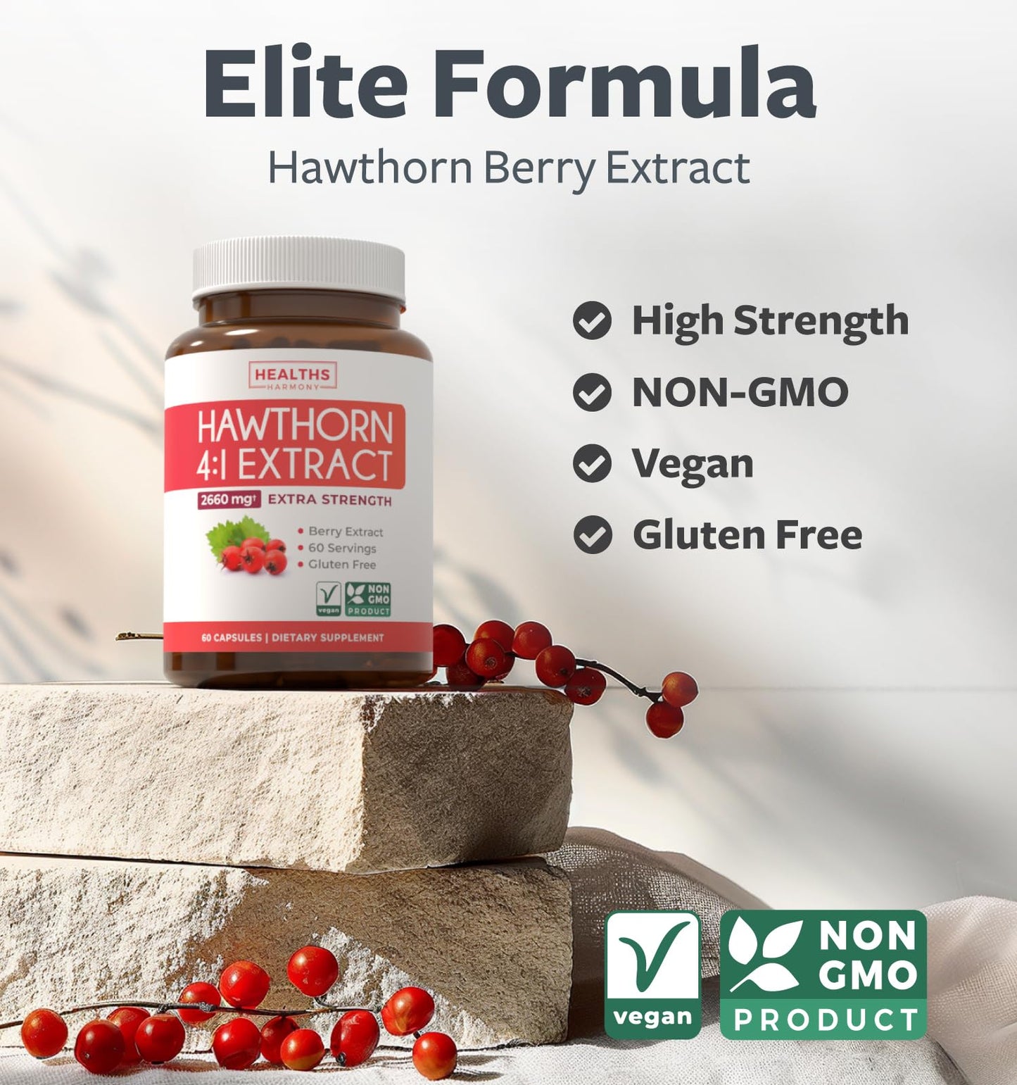 Super Potent Hawthorn Berry Extract Capsules – Heart Health, Digestive Support, Vegan, Non-GMO, Gluten Free (2-Month Supply)