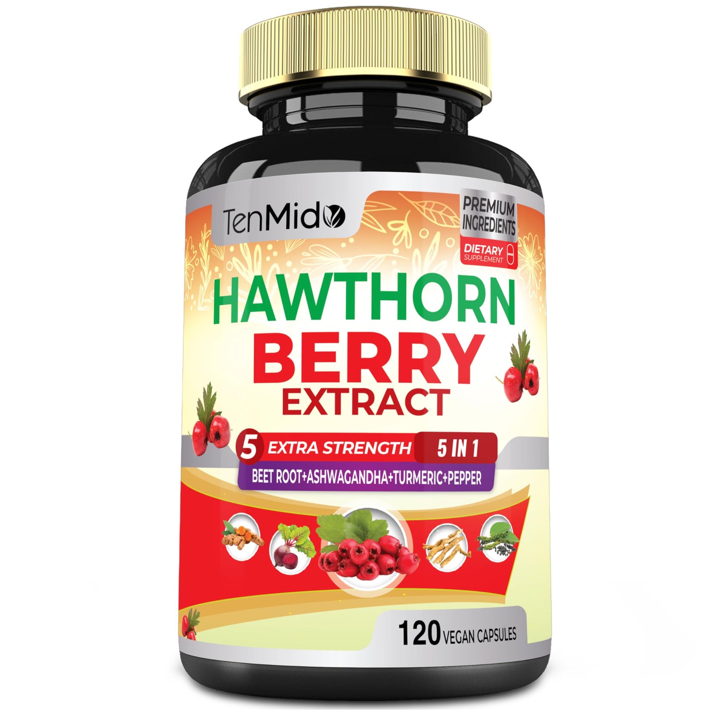 Hawthorn Berry Extract Capsules – 120 Vegan (4 Months) with Beet Root, Ashwagandha & Turmeric