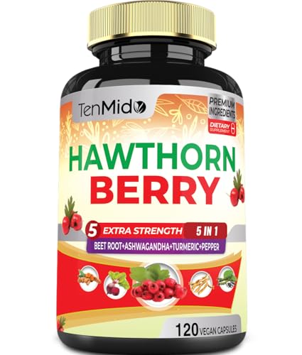 Hawthorn Berry Extract Capsules – 120 Vegan (4 Months) with Beet Root, Ashwagandha & Turmeric
