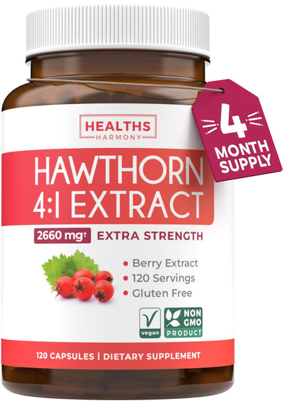 Super Potent Hawthorn Berry Extract Capsules – 4 Month Supply, Heart & Digestive Health (Vegan, Non-GMO, Gluten Free)