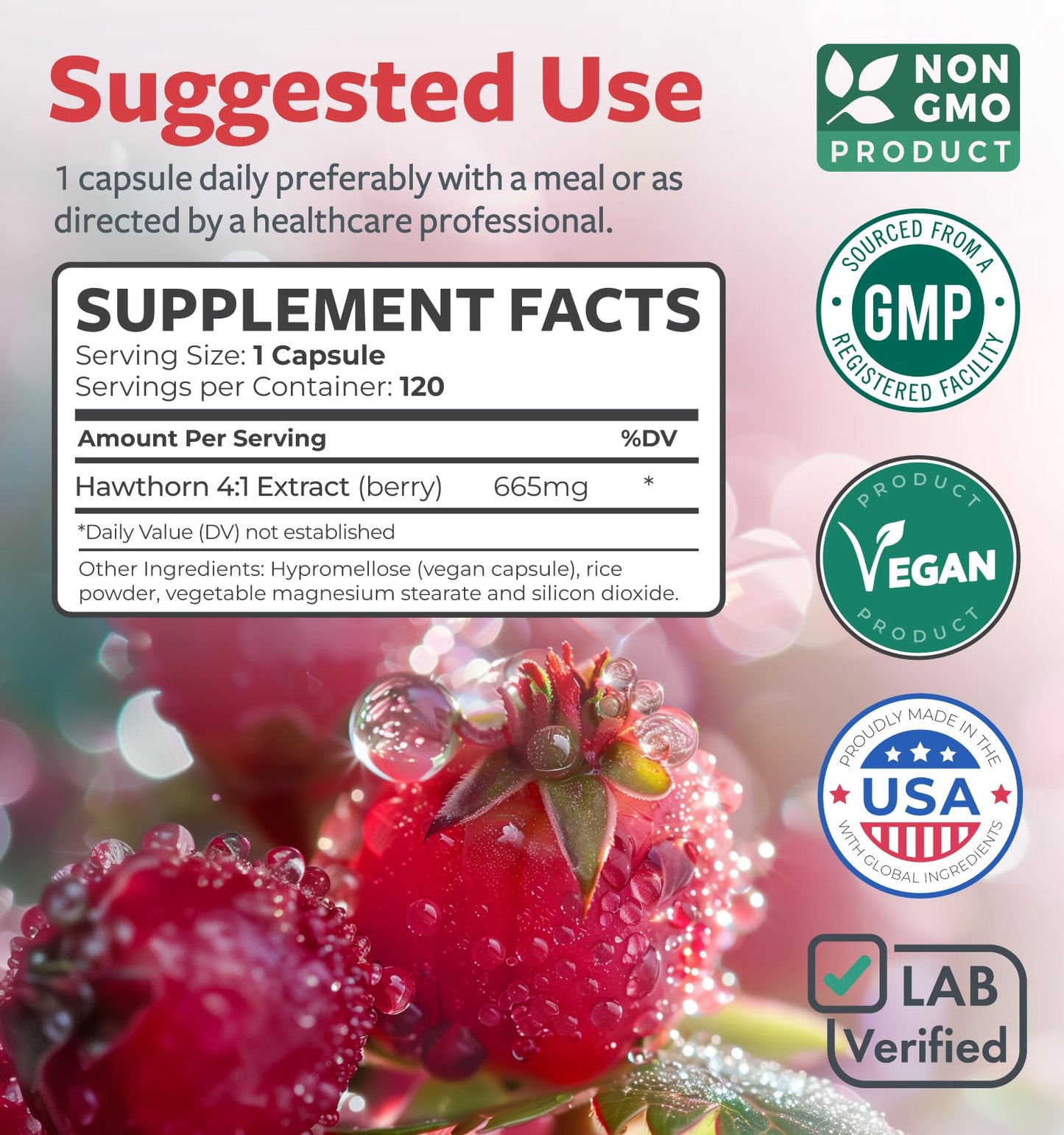 Super Potent Hawthorn Berry Extract Capsules – 4 Month Supply, Heart & Digestive Health (Vegan, Non-GMO, Gluten Free)