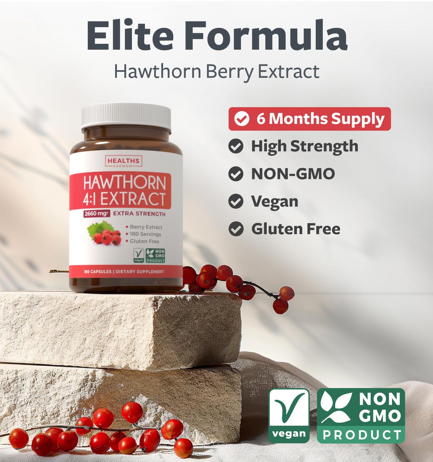 Super Potent Hawthorn Berry Extract Capsules – Extra Strength for Heart Health (Vegan, Non-GMO, Gluten Free)