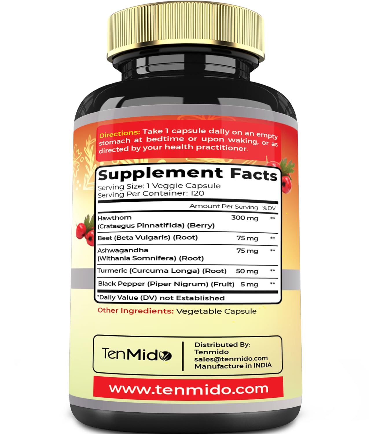 Hawthorn Berry Extract Capsules – 120 Vegan (4 Months) with Beet Root, Ashwagandha & Turmeric