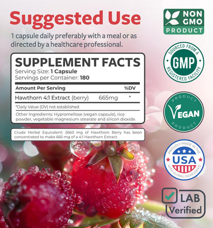 Super Potent Hawthorn Berry Extract Capsules – Extra Strength for Heart Health (Vegan, Non-GMO, Gluten Free)
