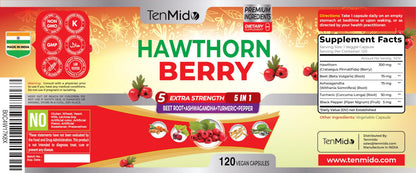 Hawthorn Berry Extract Capsules – 120 Vegan (4 Months) with Beet Root, Ashwagandha & Turmeric