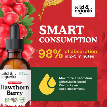 Wild & Organic Hawthorn Berry Extract Drops 600 mg | Vegan, Alcohol-Free | 2 oz