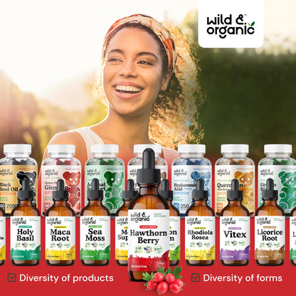 Wild & Organic Hawthorn Berry Extract Drops 600 mg | Vegan, Alcohol-Free | 2 oz