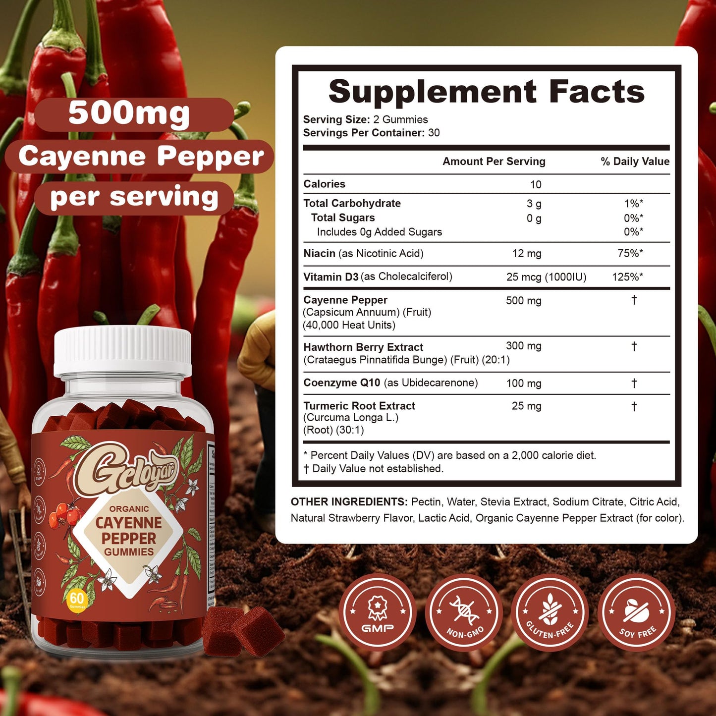 Cayenne Pepper Gummies with Hawthorn Berry — Cardiovascular & Immune Support (60 Count)