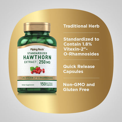 Piping Rock Hawthorn Berry Capsules – 250mg, 150 Pills | Non-GMO, Gluten Free | Herb Extract