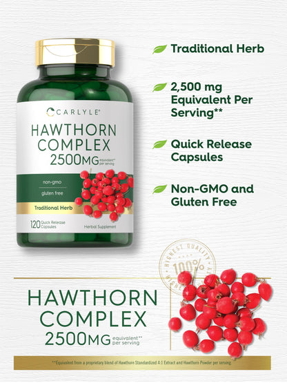 Carlyle Hawthorn Berry Complex 2500mg Capsules – 120 Count | Non-GMO & Gluten Free
