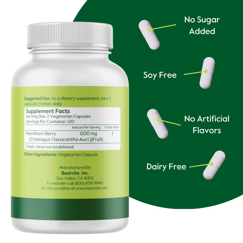 BESTVITE Hawthorn Berry 600 mg – 240 Vegetarian Capsules – No Stearates, No Fillers, Vegan, Non-GMO, Gluten Free