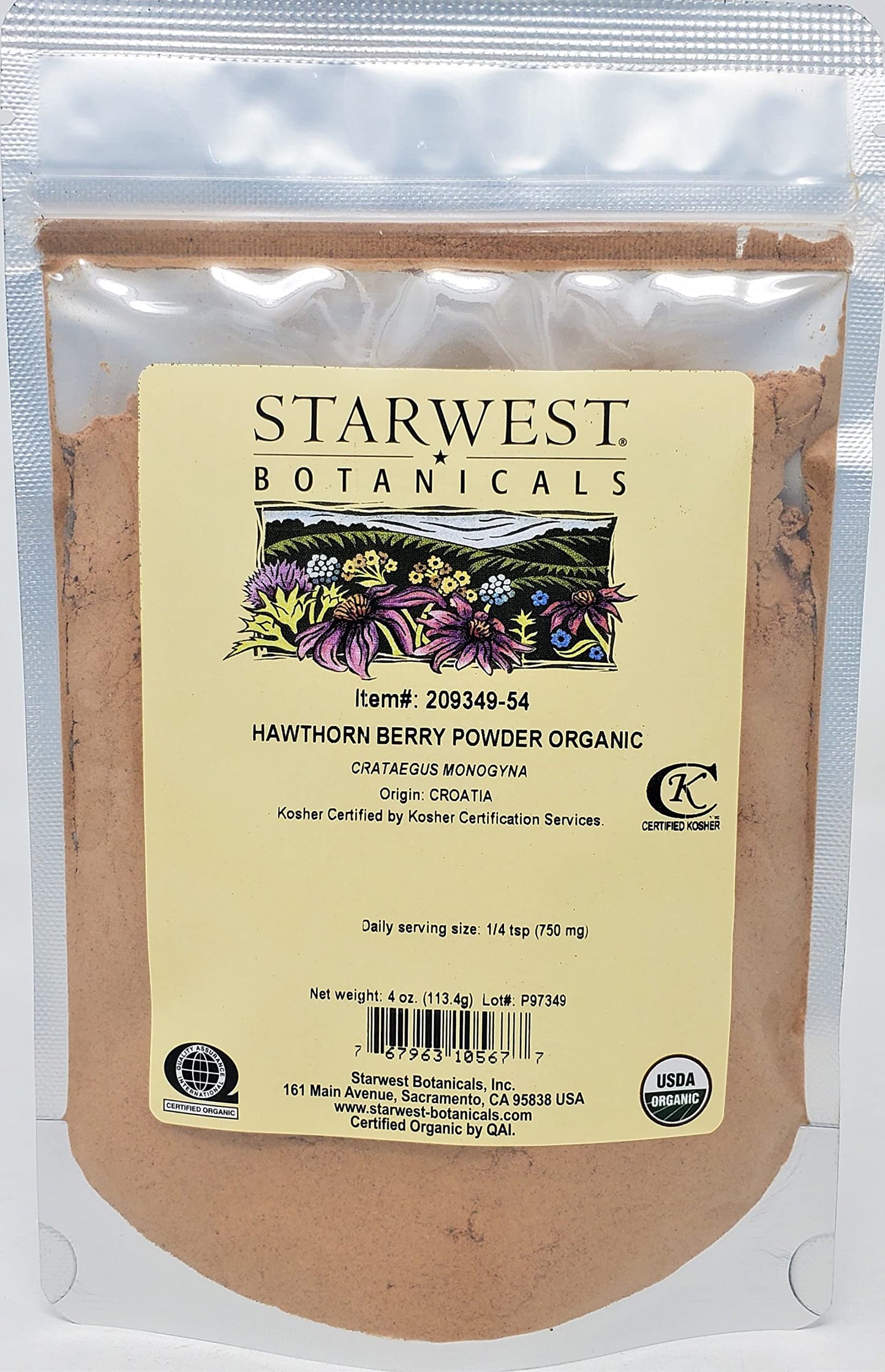 Hawthorn Berry Pwd Org - 4 Oz,(Starwest Botanicals) - Organic Powder