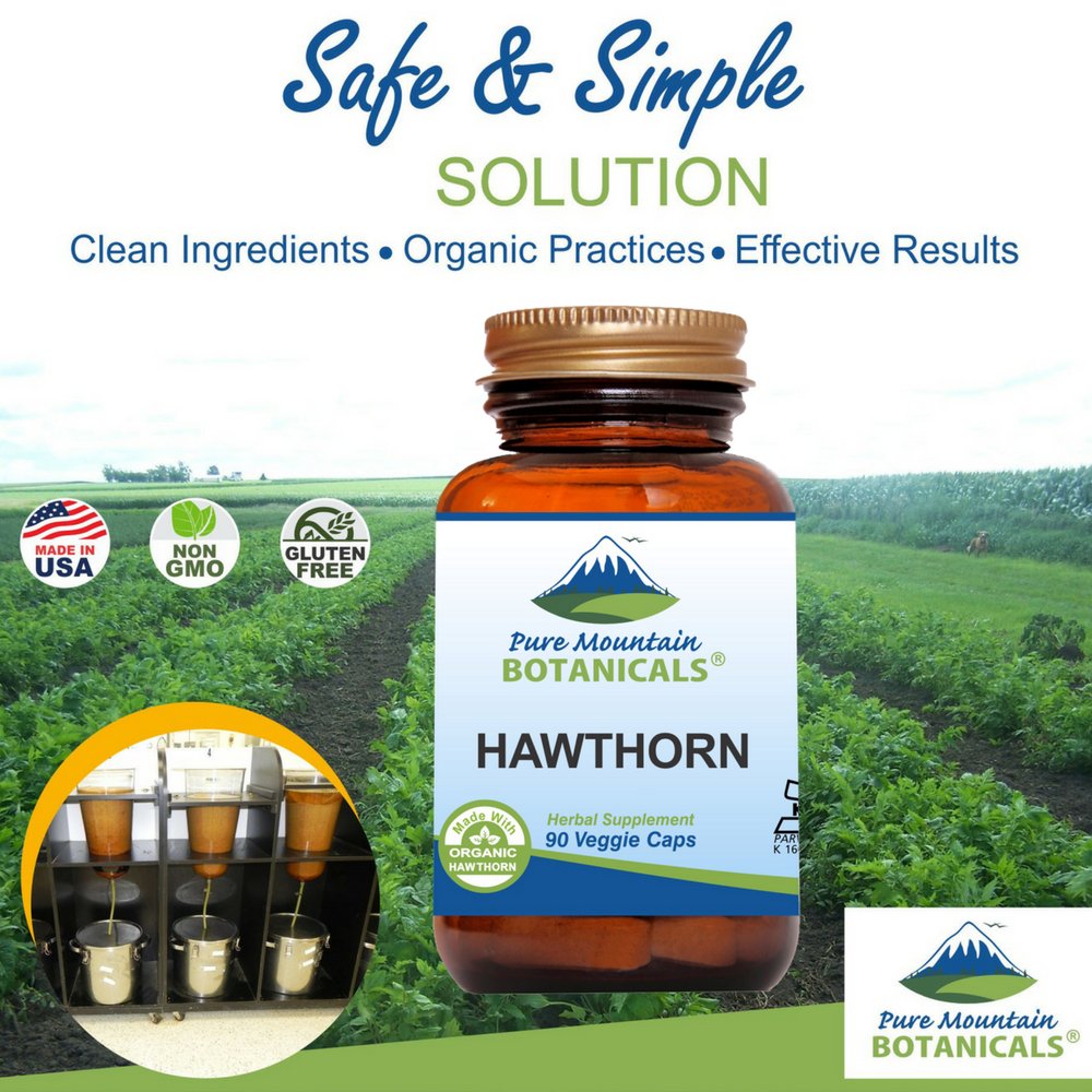 Pure Mountain Botanicals Hawthorn Berry Capsules – Kosher Vegan 1000mg Organic Hawthorn Berry Supplement