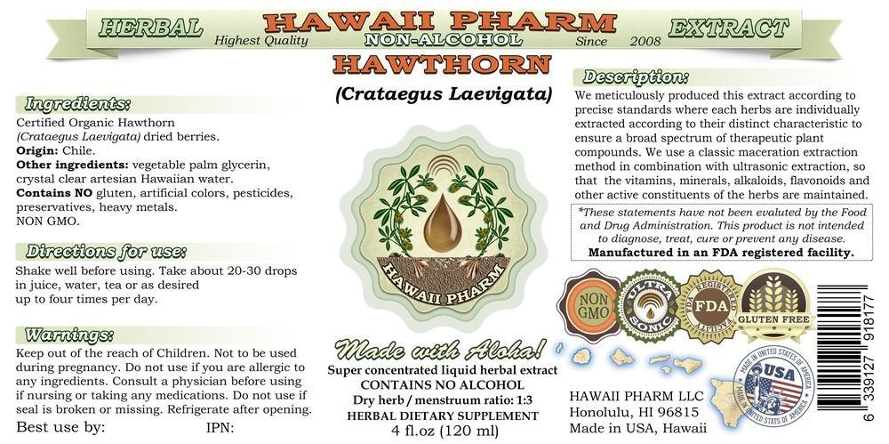 Hawaii Pharm Hawthorn Alcohol-Free Liquid Extract 2 oz | Crataegus Laevigata Glycerite