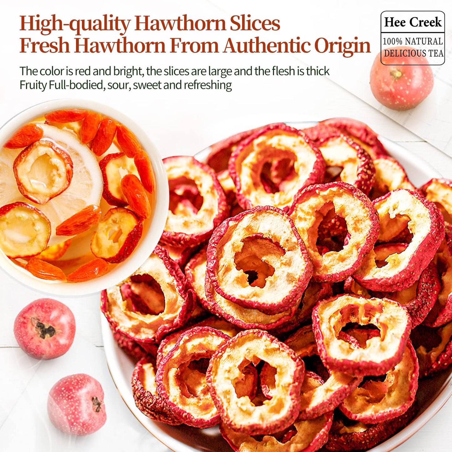 Hee Creek Hawthorn Berry Tea – Seedless Dried Hawthorn Slices, 7.06oz/200g, Sun-Dried Hawthorn for Tea Infusion