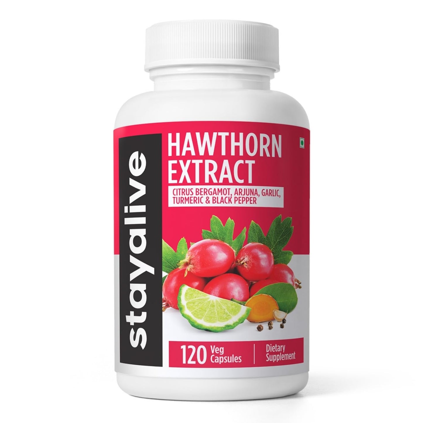STAY ALIVE Hawthorn Berry Capsules 20:1 Extract – 6-in-1 Antioxidant, 120 Vegan Pills