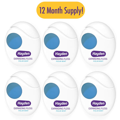 Hayden Expanding Dental Floss – Polar Mint, 6-Pack, Anti-Tartar