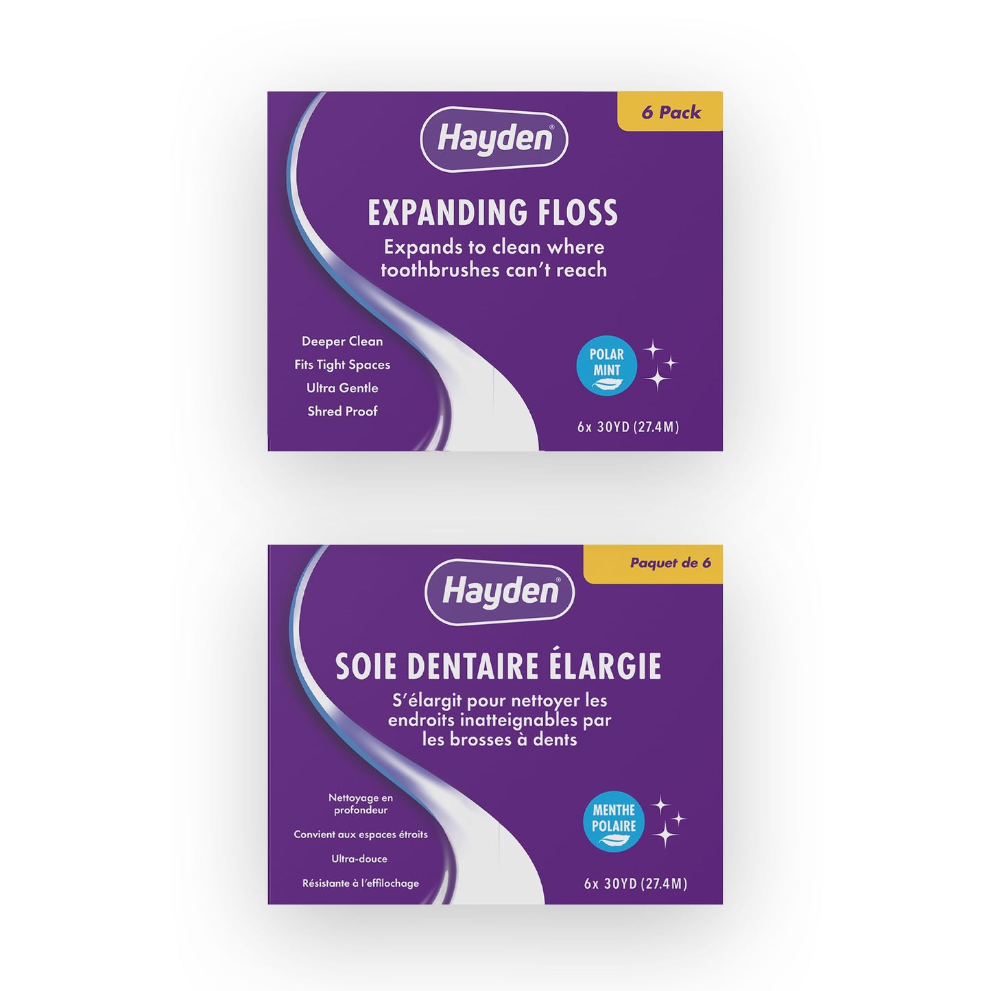 Hayden Expanding Dental Floss – Polar Mint, 6-Pack, Anti-Tartar