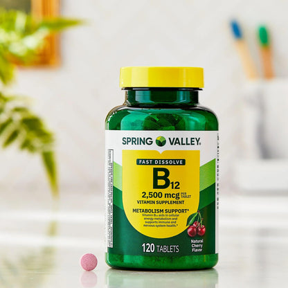 Hayvi Vitamin B12 Quick-Dissolve 2,500 mcg Cherry | 120 Count + Portable Container