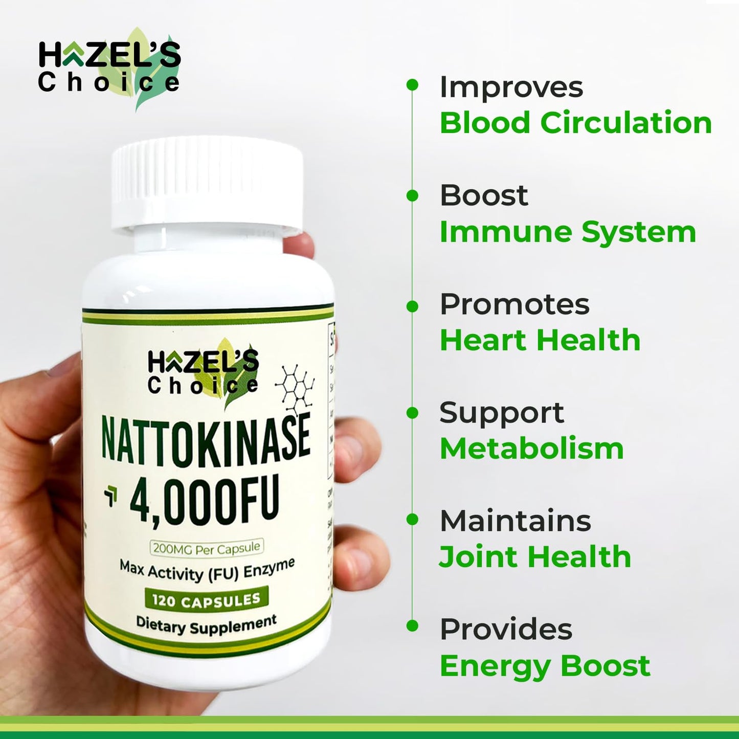 Hazel's Choice Nattokinase 4000 FU – 120 Capsules | 200 mg per Capsule | Non-GMO & Gluten-Free